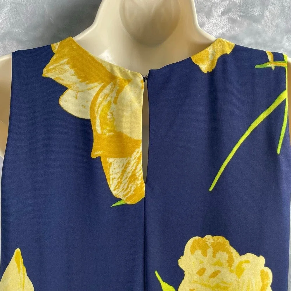 Anne Klein Dress 8 Navy Golden Floral A-line Swing Sleeveless Travel Vacation